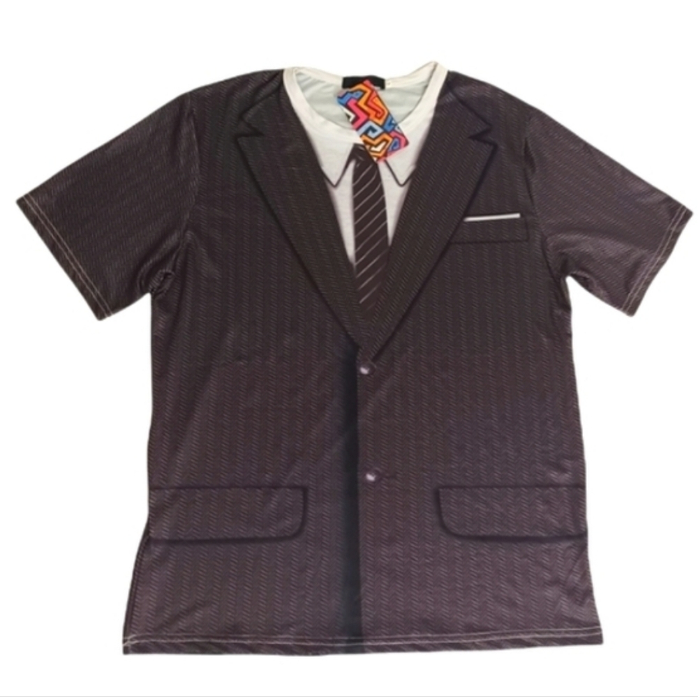 Whatlees 3D Graphic Novelty Tee Business Suit Jacket Tie Dress Shirt Necktie NWT